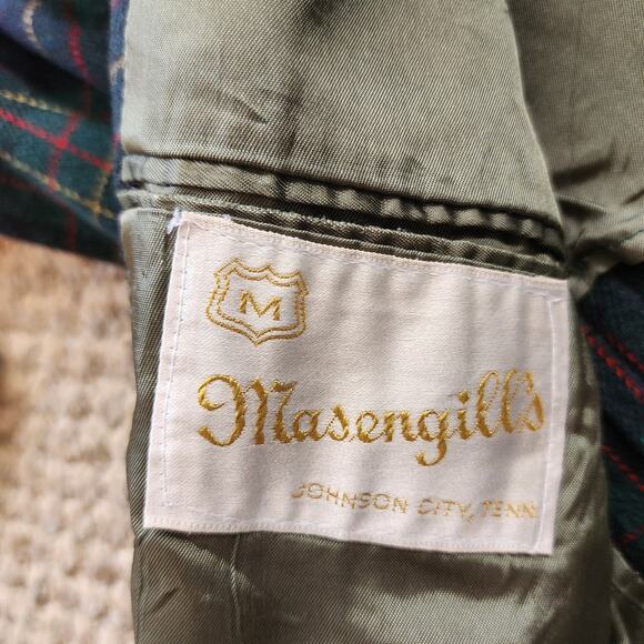 Vintage‎ Navy and Green Plaid Wool 2 Button Blazer Holiday Inspired - Picture 8 of 10